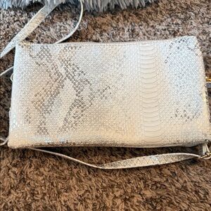 Silver Snake-Embossed Crossbody Bag